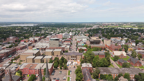 Drone aerial flight over downtown Charlottetown, PEI, Canada. 4K.