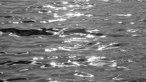 Quicksilver. Slow motion smooth sparkling lake water. Black and white. HD.