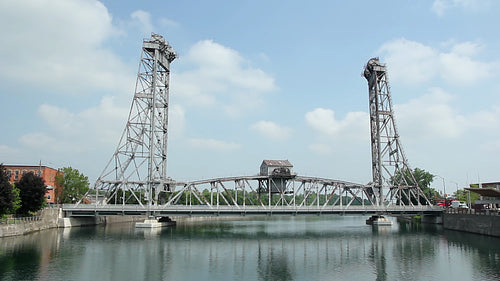 Main street bridge on the Welland canal in Welland, Ontario, Canada. HD video.