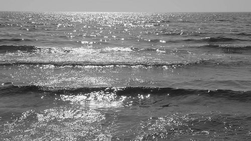 Slow motion sunlit waves coming into shore. B&W. Lake Ontario, Canada. HD video.