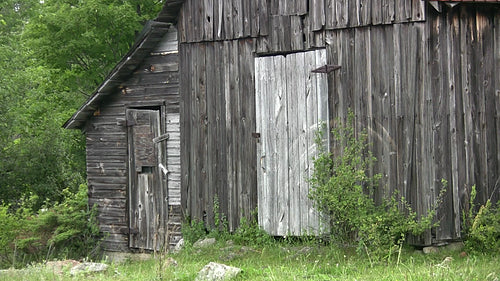 Wooden shed in rural Ontario. Detail of doors. HD.