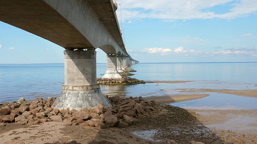 Concrete support detail of Confederation bridge. New Brunswick, Canada. 4K.