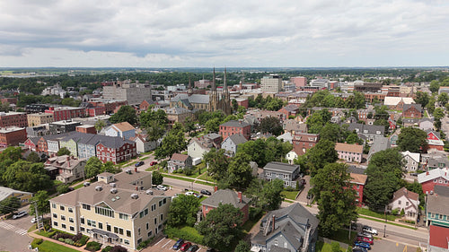 Drone aerial flight over downtown Charlottetown, PEI, Canada. 4K.