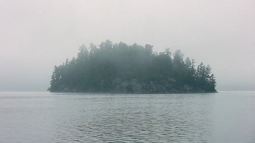 Mysterious, misty island. Muskoka, Ontario, Canada. HDV footage. HD.