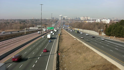 Highway 401. Winter in Toronto. Time lapse traffic. HD video.