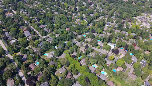 Drone aerial view. Stock video drone footage suburban Oakville houses. Eastlake. 4K.