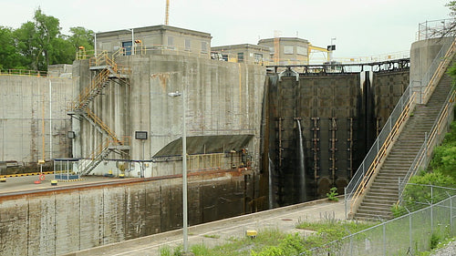 Welland canal lock gates. Canal Lock 4. Ontario, Canada. HD video.