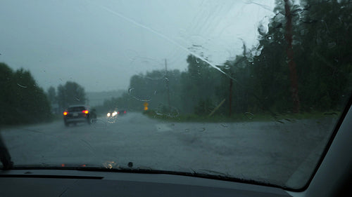 Pulled over to side of road in heavy rain storm. Rural Ontario, Canada. 4K.