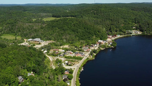 Summer drone flight over the village of Wakefield, Quebec, Canada. 4K.