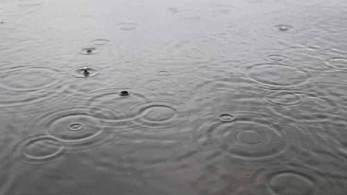 Slow motion view of surface of rainy lake. HD.