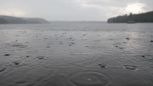 Slow motion view of rainy lake in Haliburton, Ontario, Canada. HD.