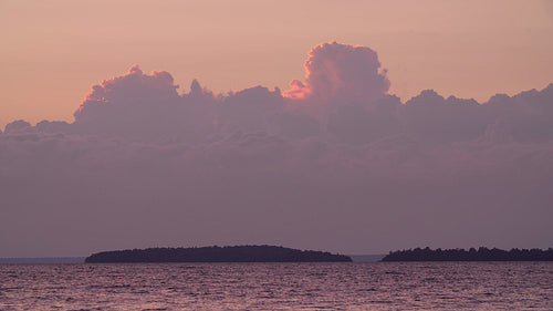 Sunset on Lake Nipissing, Ontario, Canada. Manitou Islands in distance. 4K.