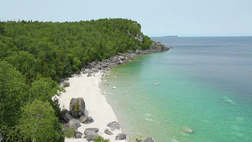 Bruce Peninsula National Park. Cliffs, water and rocky cove. HD.