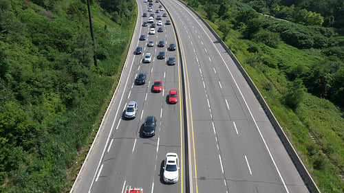 Overhead view of Don Valley Parkway. Summer in Toronto, Canada. 4K.