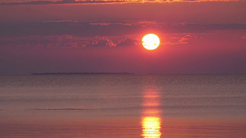 Dramatic sunset on Lake Nipissing with Manitou Islands in the distance. 4K.