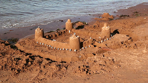 Sand castle on the beach. PEI, Canada. HD.