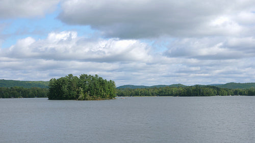 Cottage country landscape with island. Trout Lake, North Bay, ON, Canada. 4K.